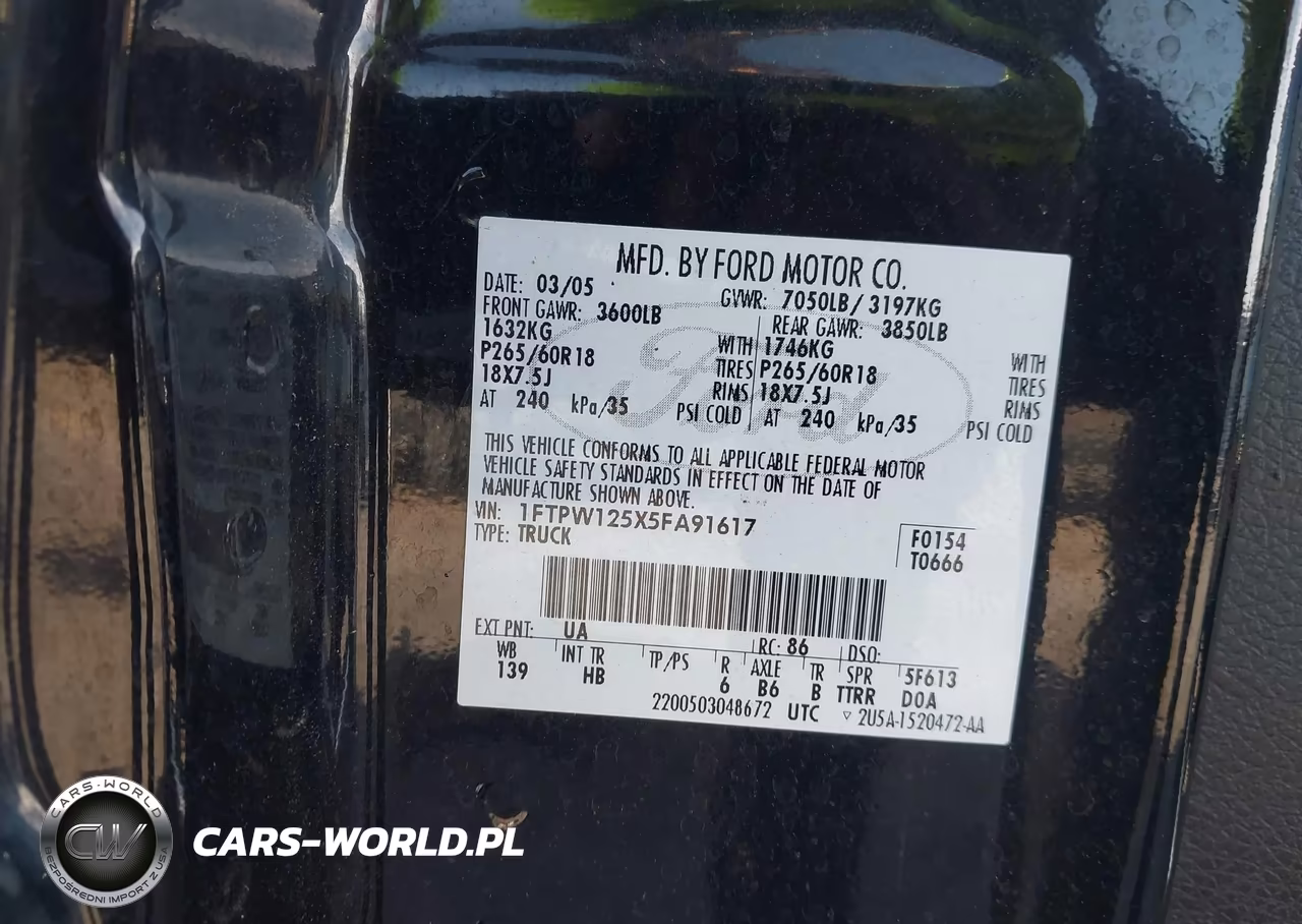 2005 Ford F-150 Lariat-Xlt VIN:1FTPW125X5FA91617 - 9