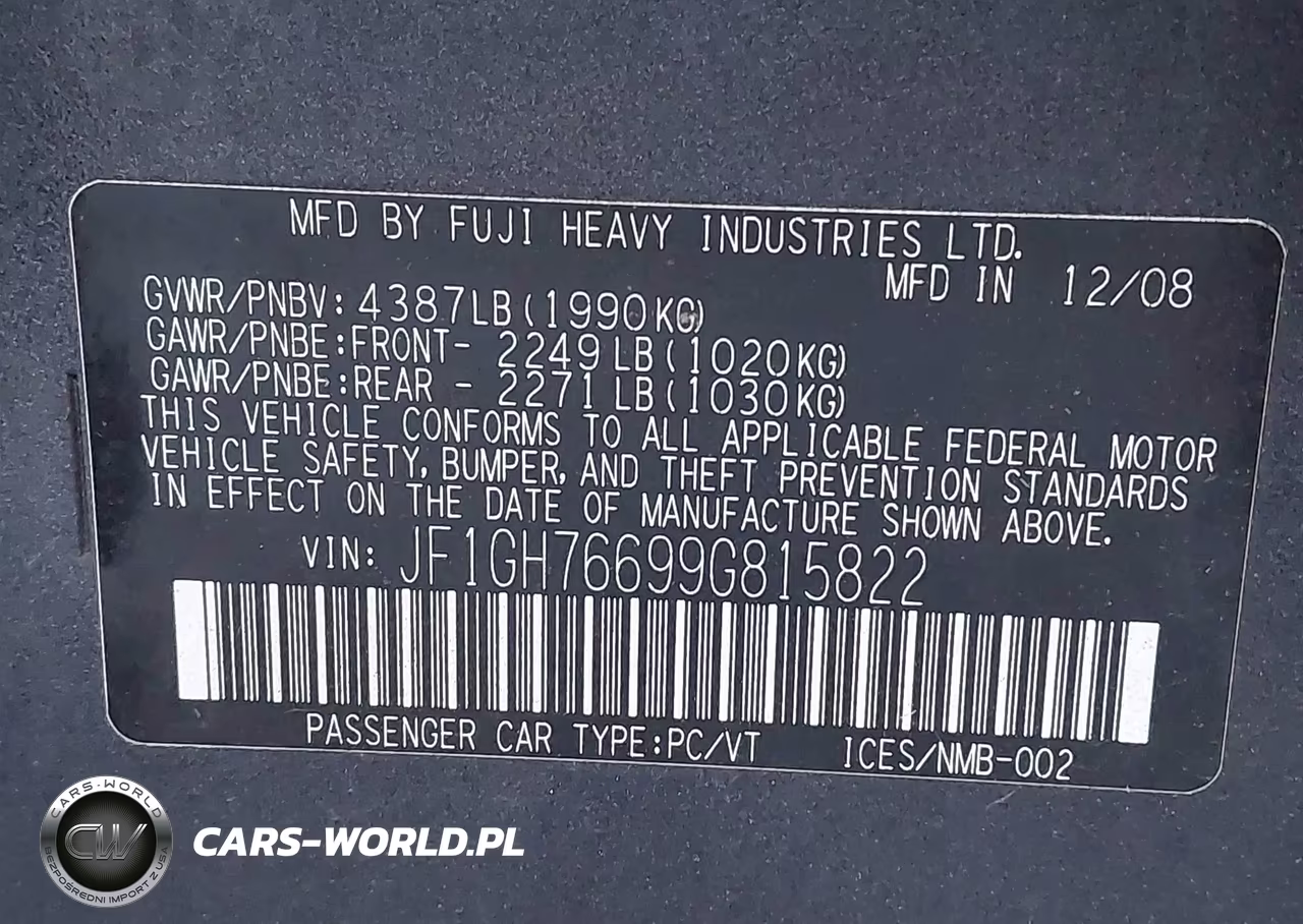 2009 Subaru Impreza Wrx VIN:JF1GH76699G815822 - 9