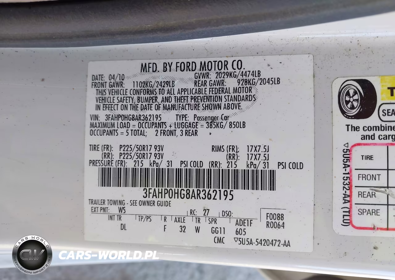 2010 Ford Fusion Se VIN:3FAHP0HG8AR362195 - 9