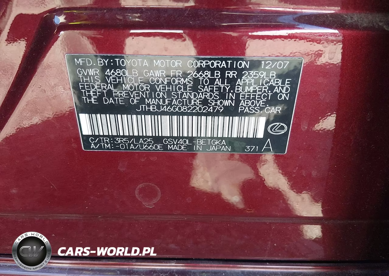 2008 Lexus Es 350 VIN:JTHBJ46G082202479 - 9