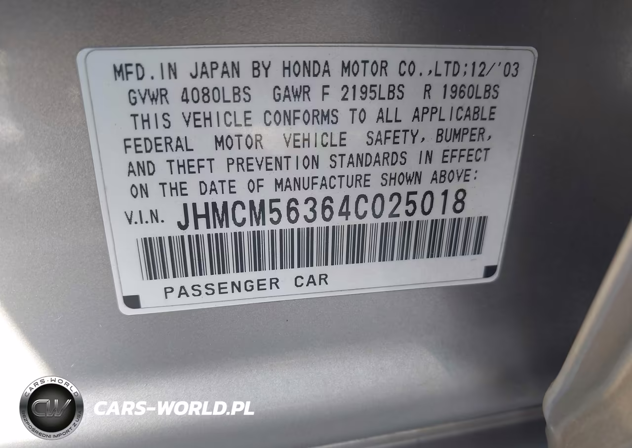 2004 Honda Accord 2.4 Lx VIN:JHMCM56364C025018 - 9