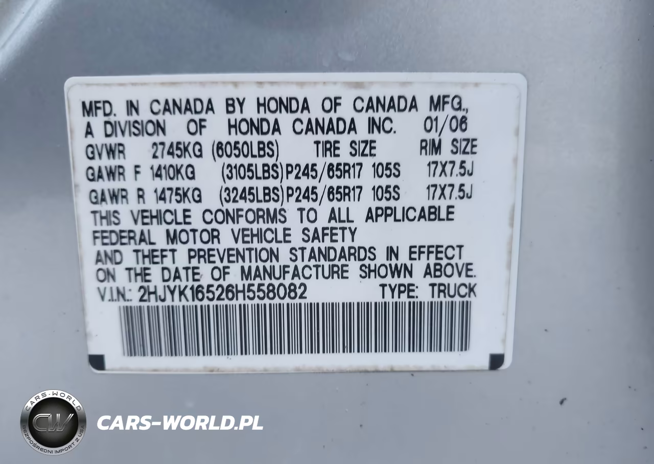2006 Honda Ridgeline Rtl VIN:2HJYK16526H558082 - 9