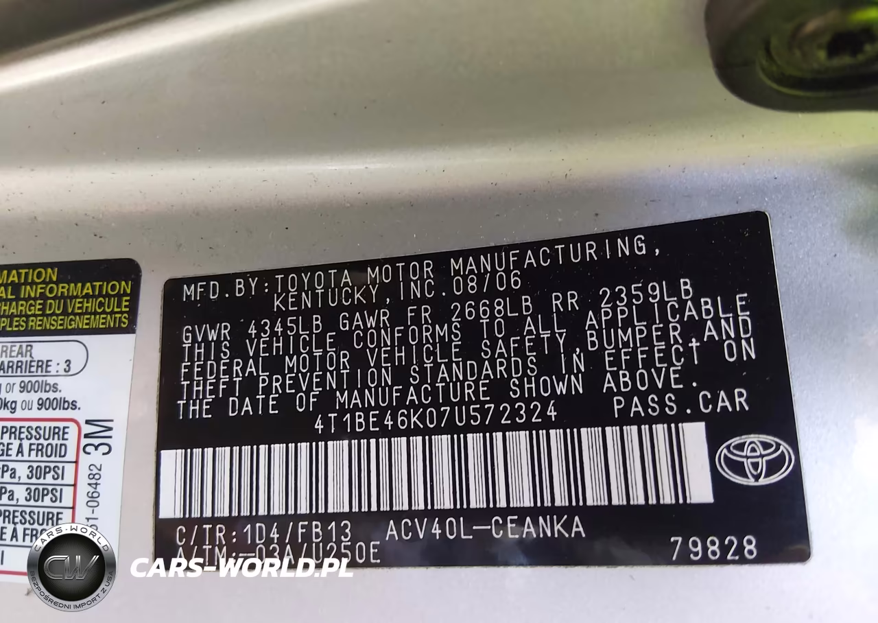2007 Toyota Camry Le VIN:4T1BE46K07U572324 - 9