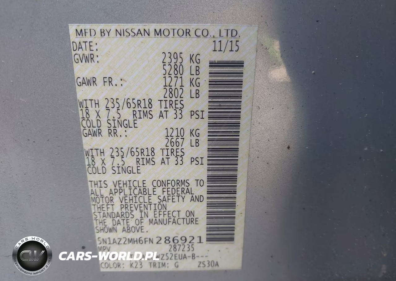 2015 Nissan Murano Sv VIN:5N1AZ2MH6FN286921 - 9