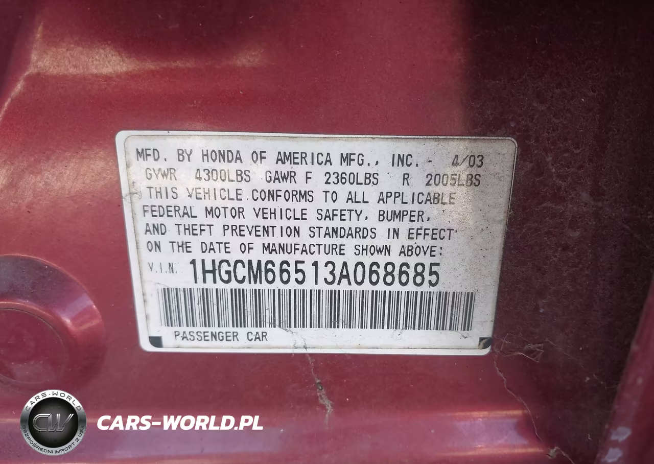 2003 Honda Accord 3.0 Ex VIN:1HGCM66513A068685 - 9