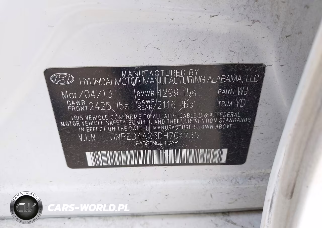 2013 Hyundai Sonata Gls VIN:5NPEB4AC3DH704735 - 9