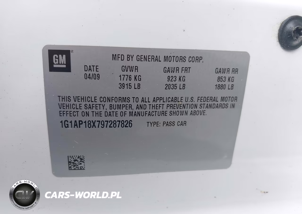 2009 Chevrolet Cobalt Ss VIN:1G1AP18X797287826 - 9