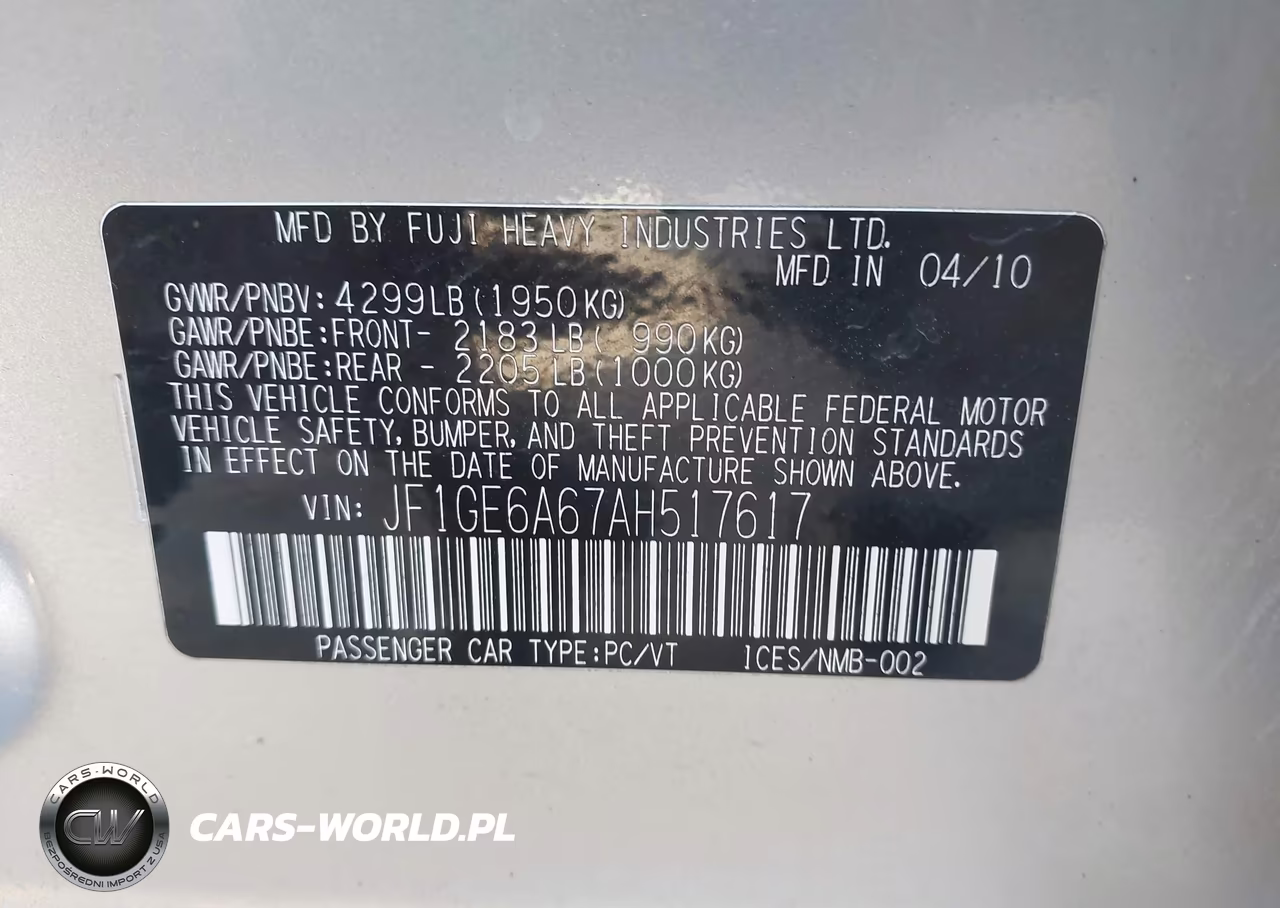 2010 Subaru Impreza 2.5I VIN:JF1GE6A67AH517617 - 9