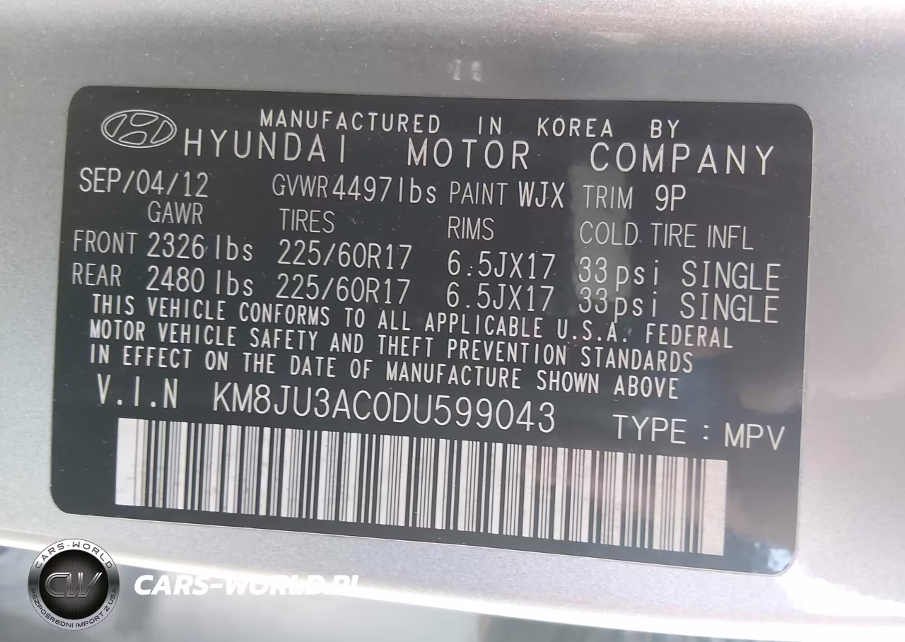 2013 Hyundai Tucson Gls VIN:KM8JU3AC0DU599043 - 9