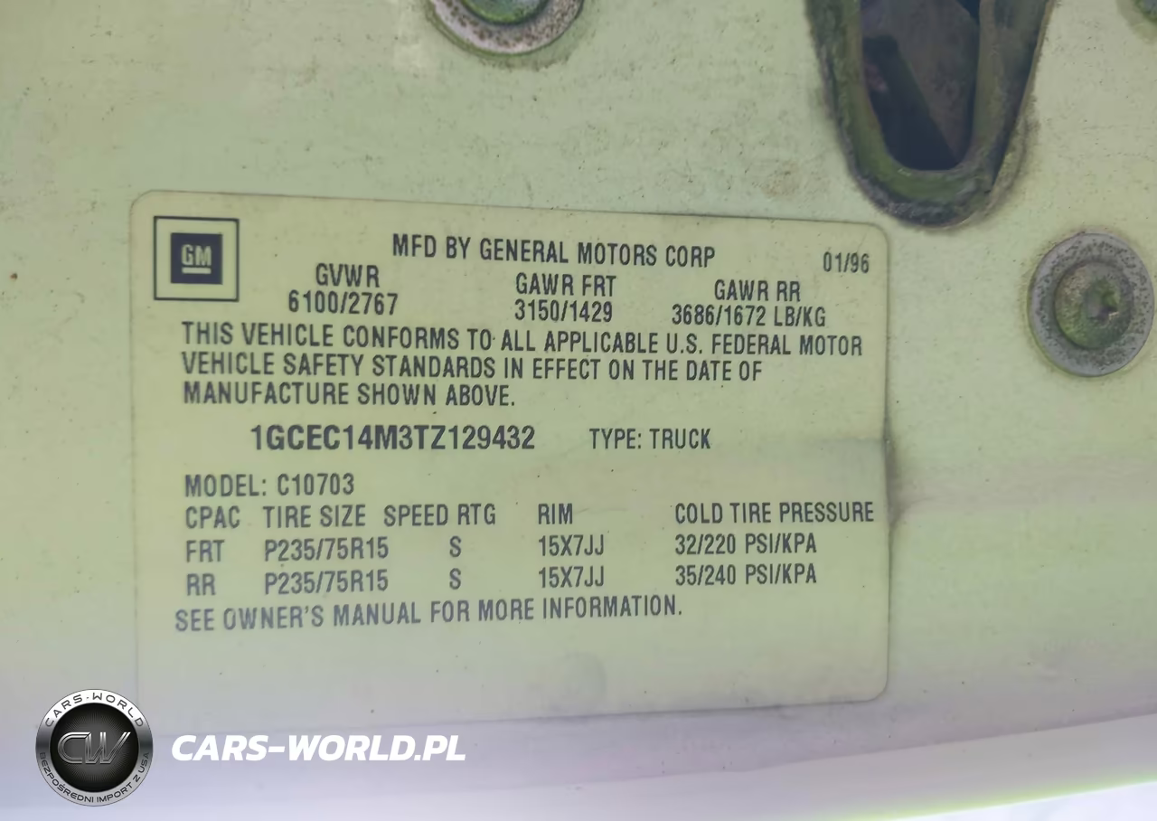 1996 Chevrolet Gmt-400 C1500 VIN:1GCEC14M3TZ129432 - 9