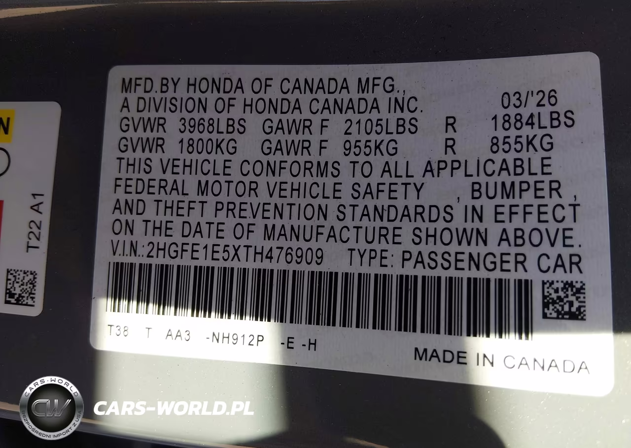 2026 Honda Civic Si Sedan VIN:2HGFE1E5XTH476909 - 9