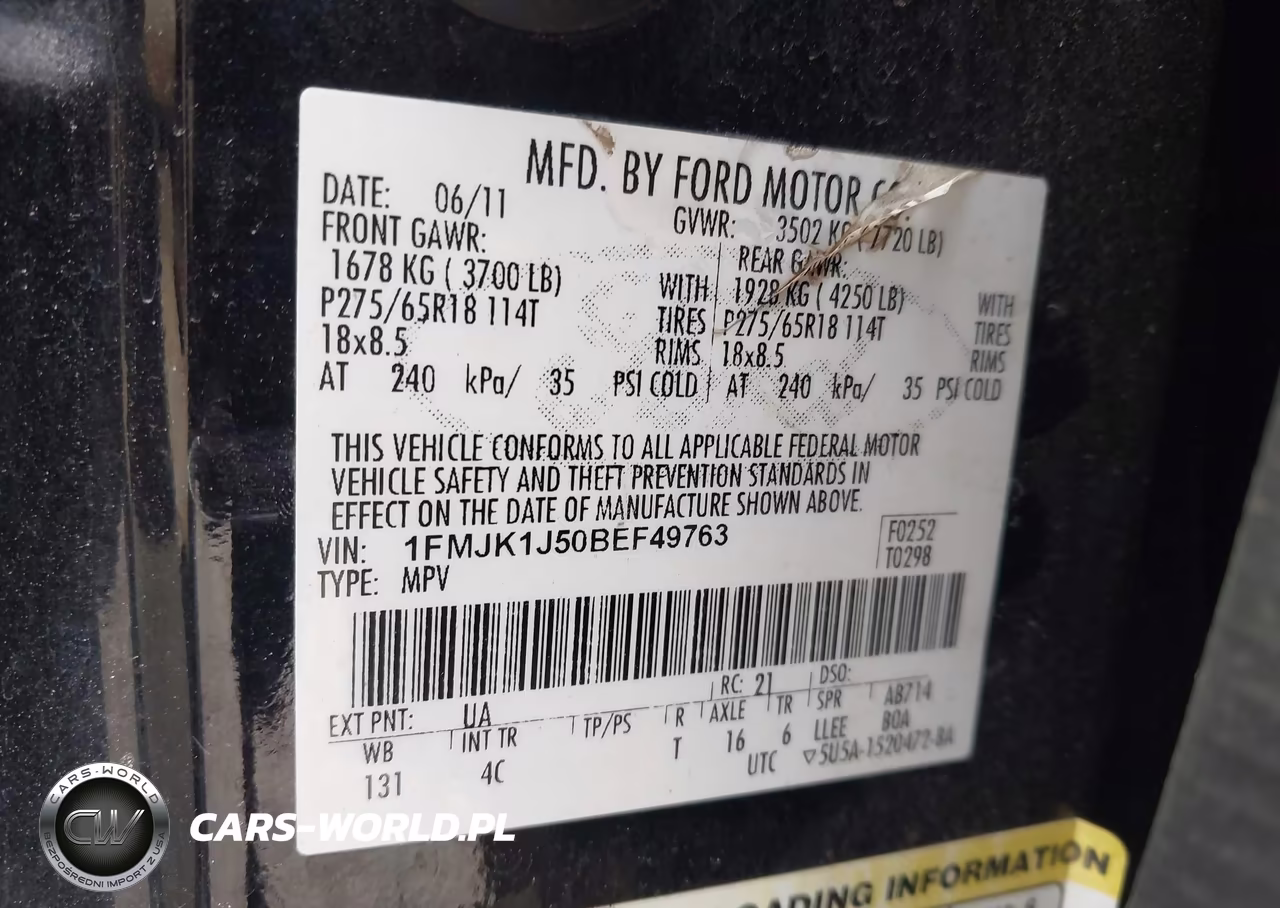 2011 Ford Expedition El Xlt VIN:1FMJK1J50BEF49763 - 9