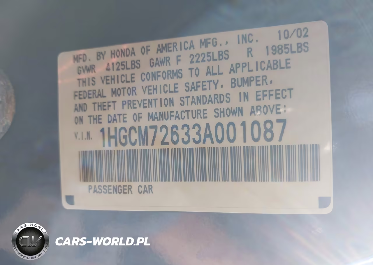 2003 Honda Accord 2.4 Ex VIN:1HGCM72633A001087 - 9
