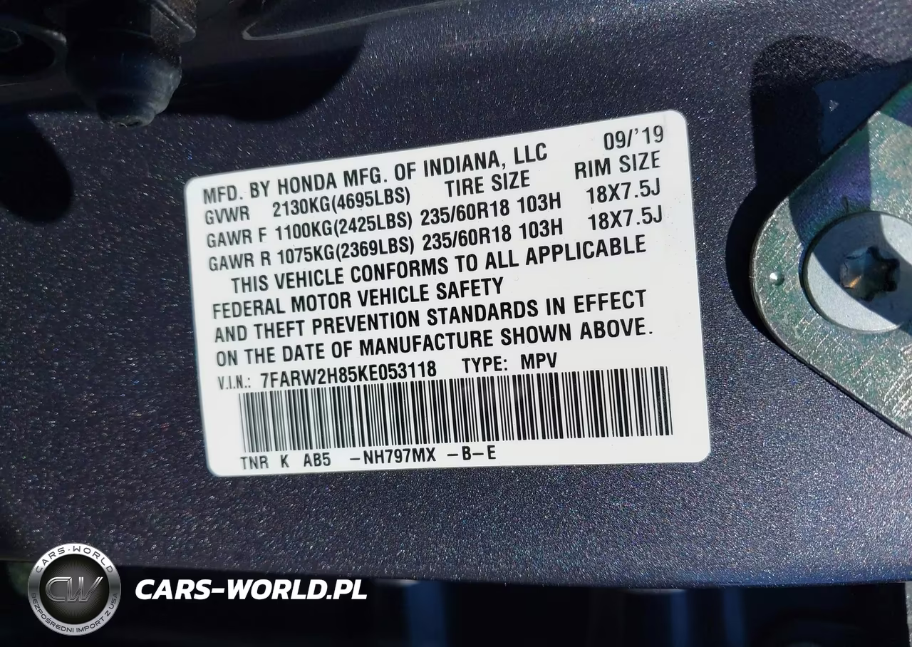 2019 Honda Cr-V Ex-L VIN:7FARW2H85KE053118 - 9
