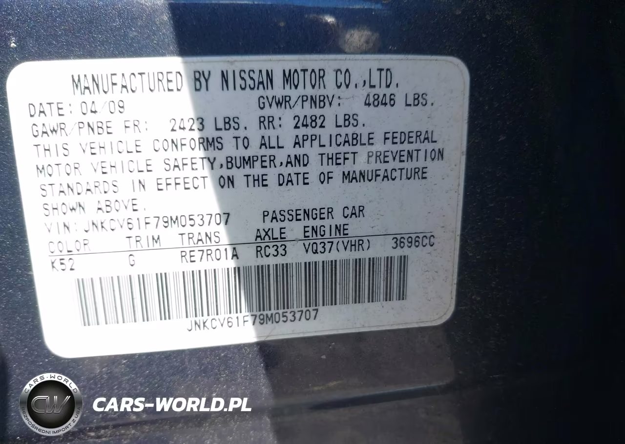 2009 Infiniti G37X VIN:JNKCV61F79M053707 - 9