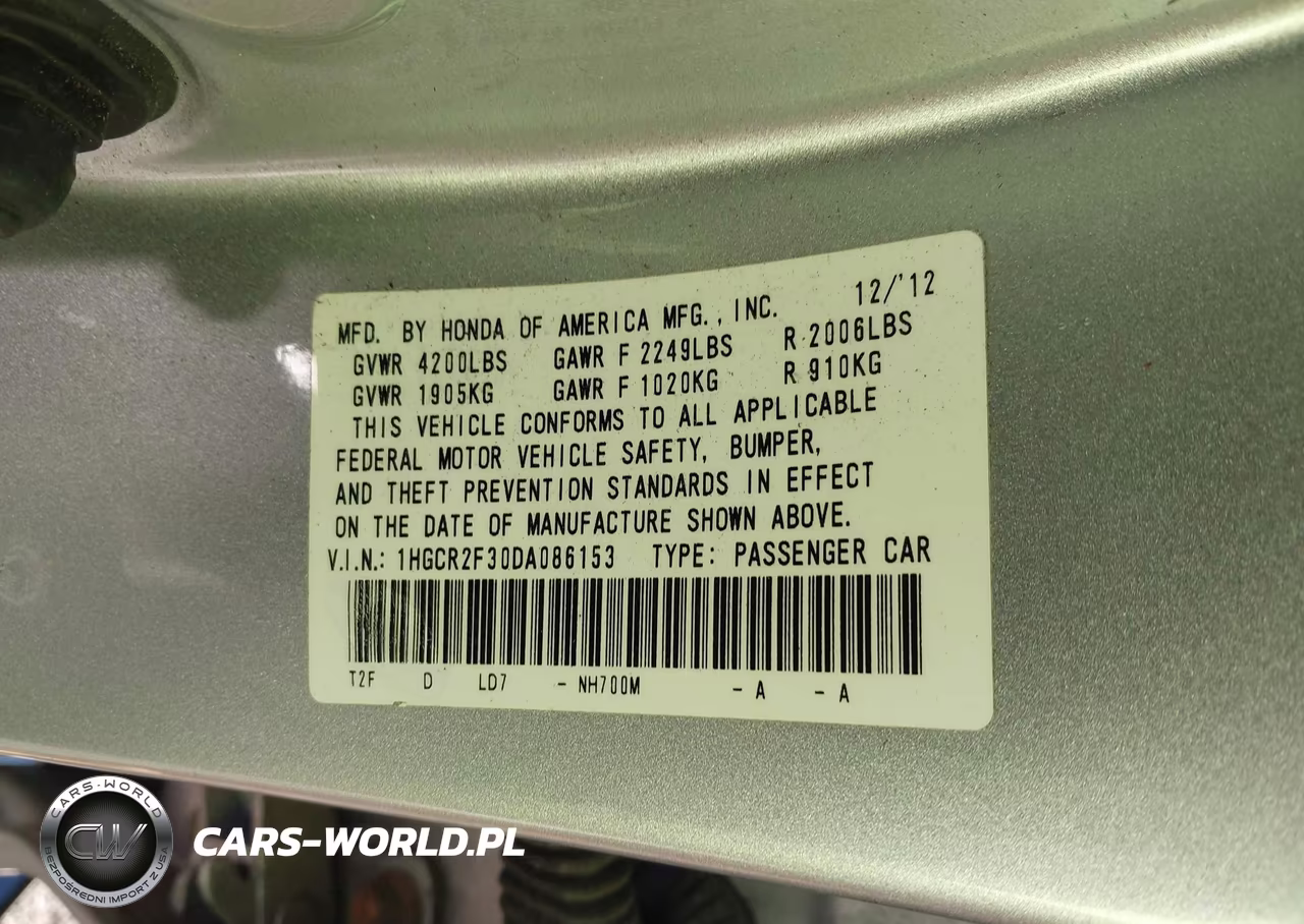 2013 Honda Accord Lx VIN:1HGCR2F30DA086153 - 9