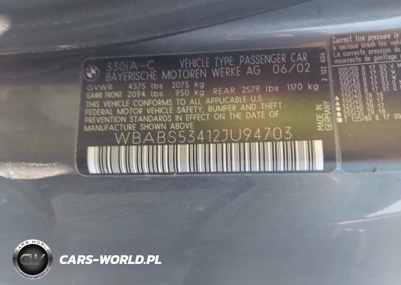 2002 BMW 3-Series VIN:WBABS53412JU94703 - 9