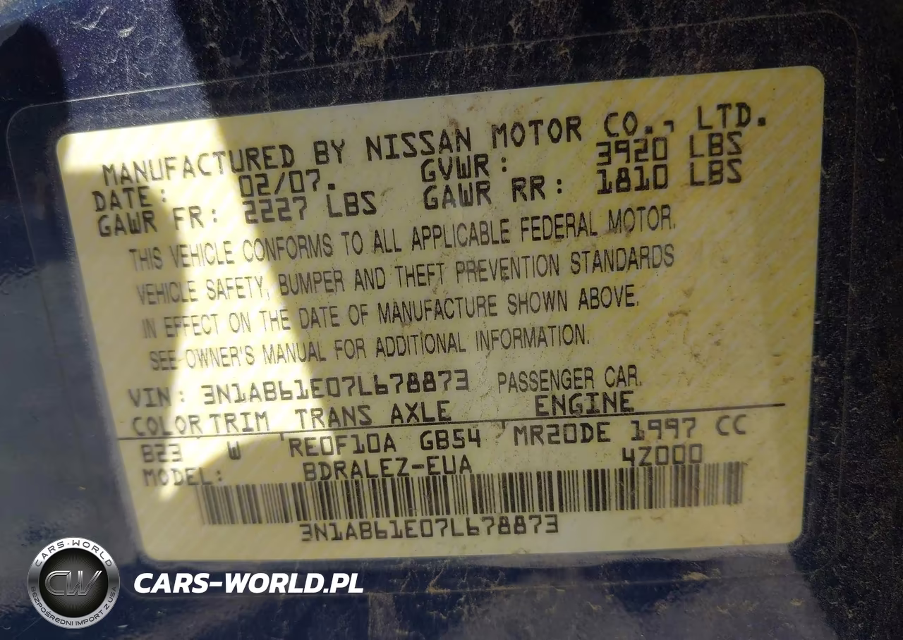 2007 Nissan Sentra 2.0S VIN:3N1AB61E07L678873 - 9
