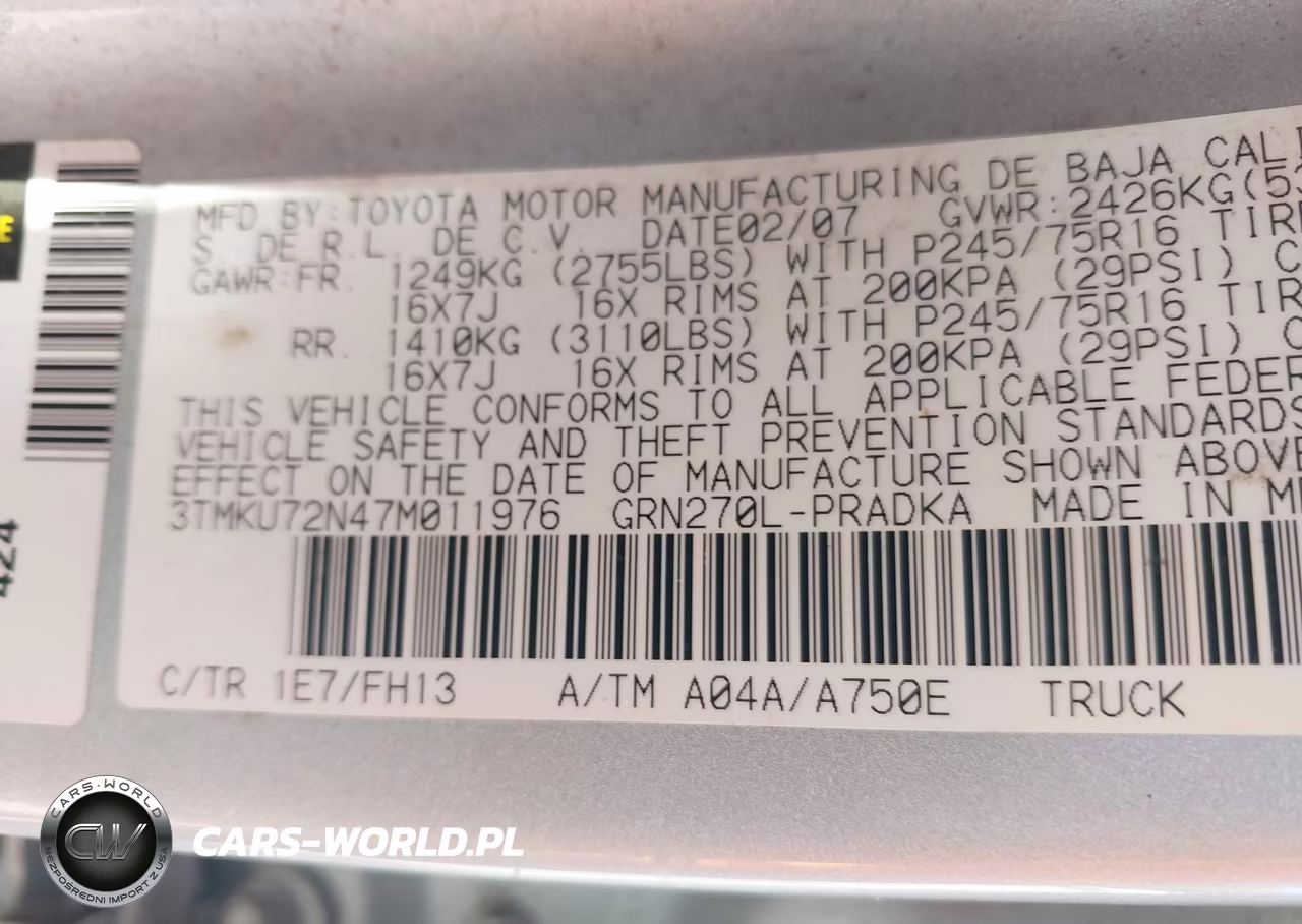 2007 Toyota Tacoma Prerunner V6 VIN:3TMKU72N47M011976 - 9