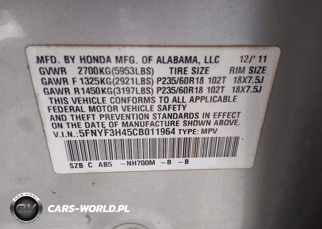 2012 Honda Pilot Ex VIN:5FNYF3H45CB011964 - 9