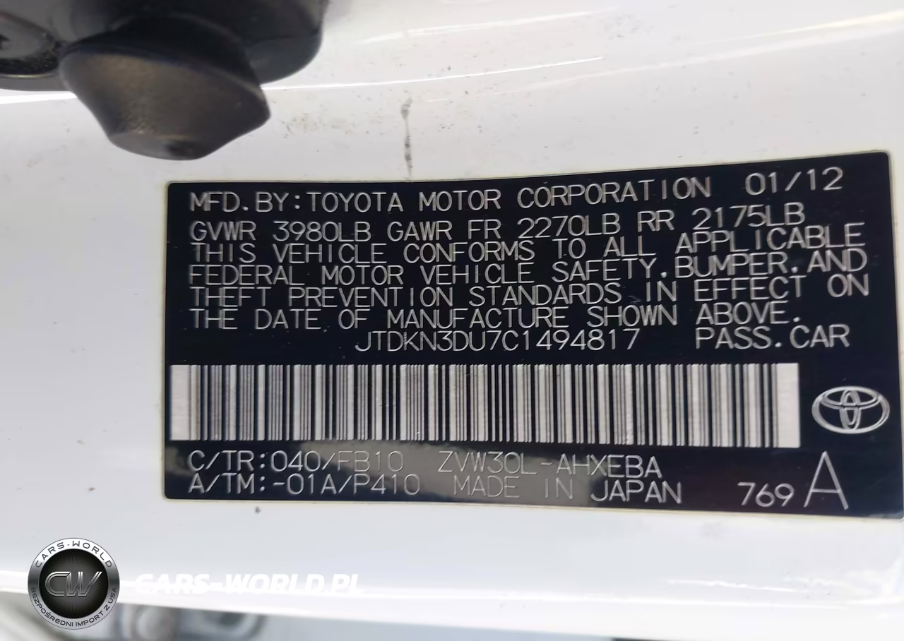 2012 Toyota Prius Two VIN:JTDKN3DU7C1494817 - 9