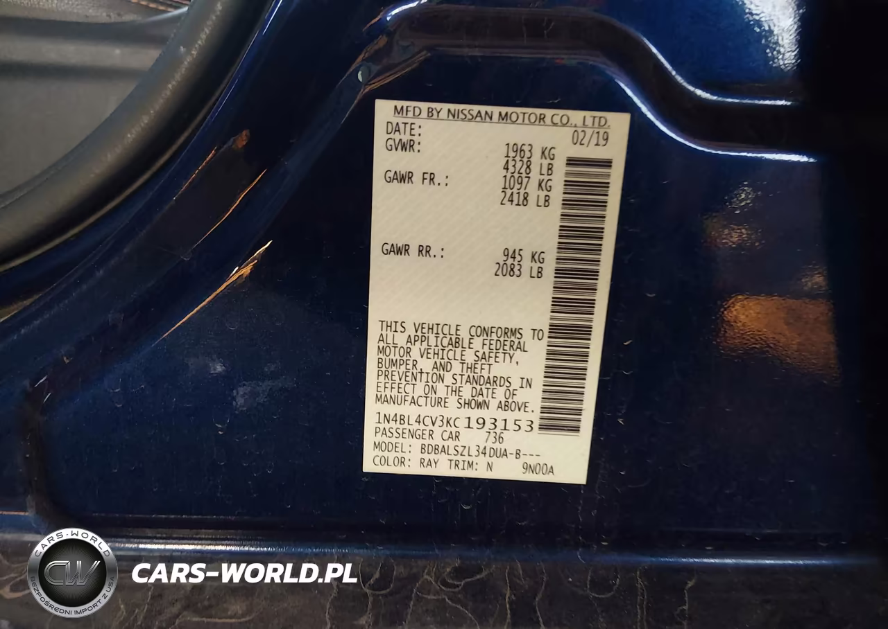 2019 Nissan Altima 2.5 Sr VIN:1N4BL4CV3KC193153 - 9
