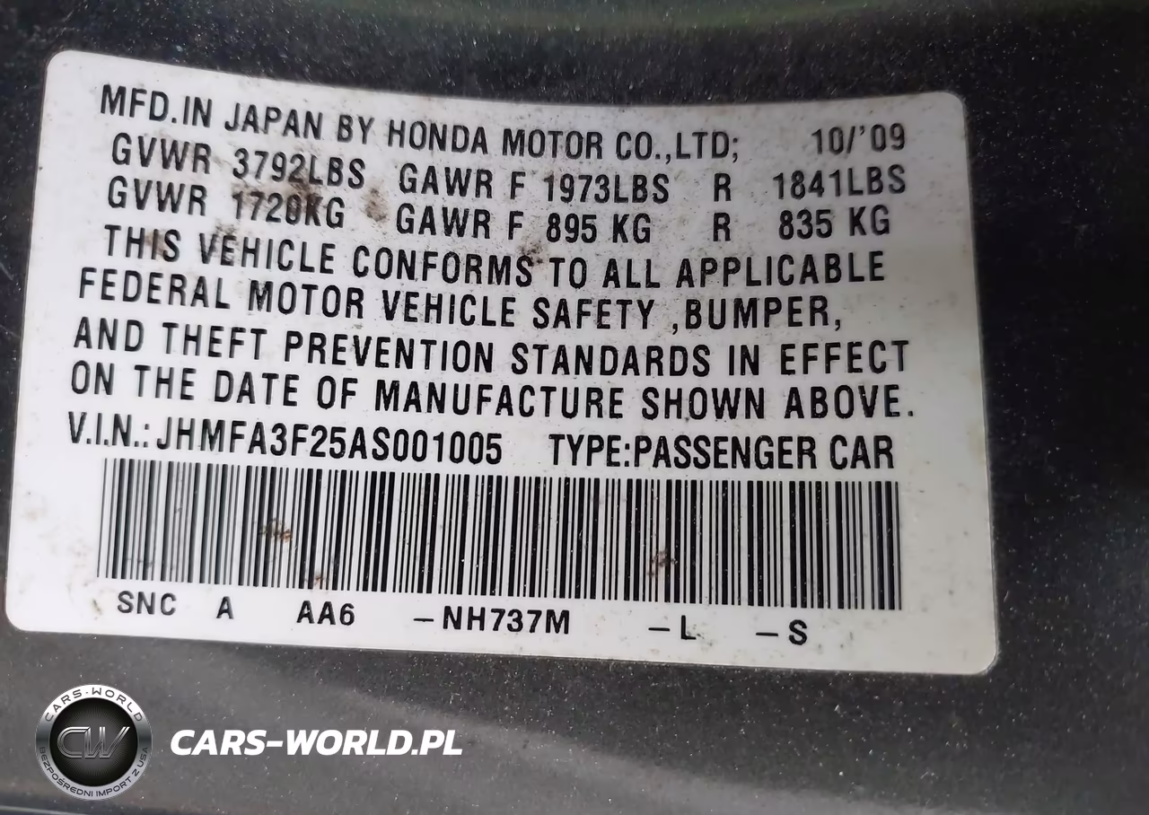 2010 Honda Civic Hybrid VIN:JHMFA3F25AS001005 - 9