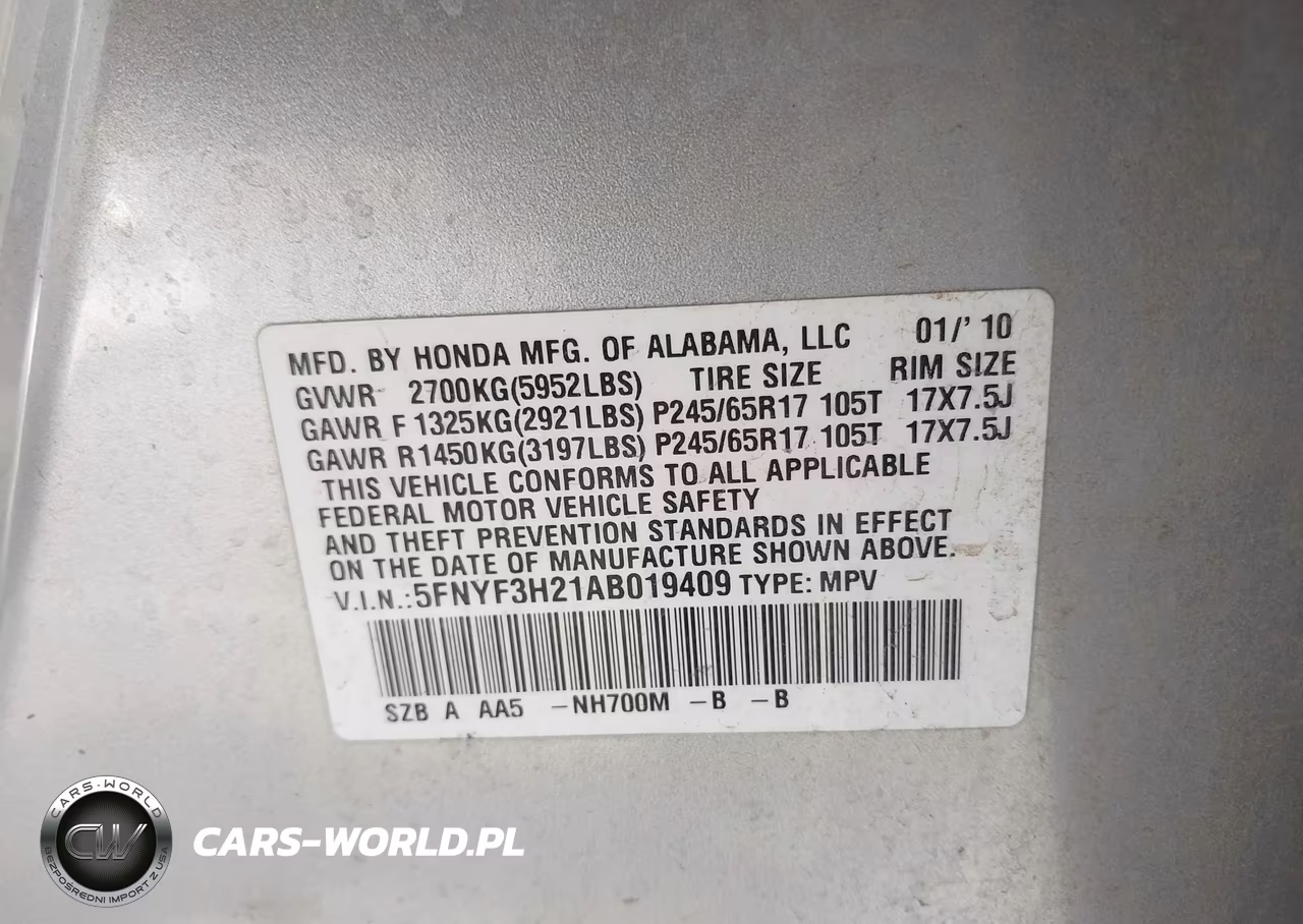 2010 Honda Pilot Lx VIN:5FNYF3H21AB019409 - 9