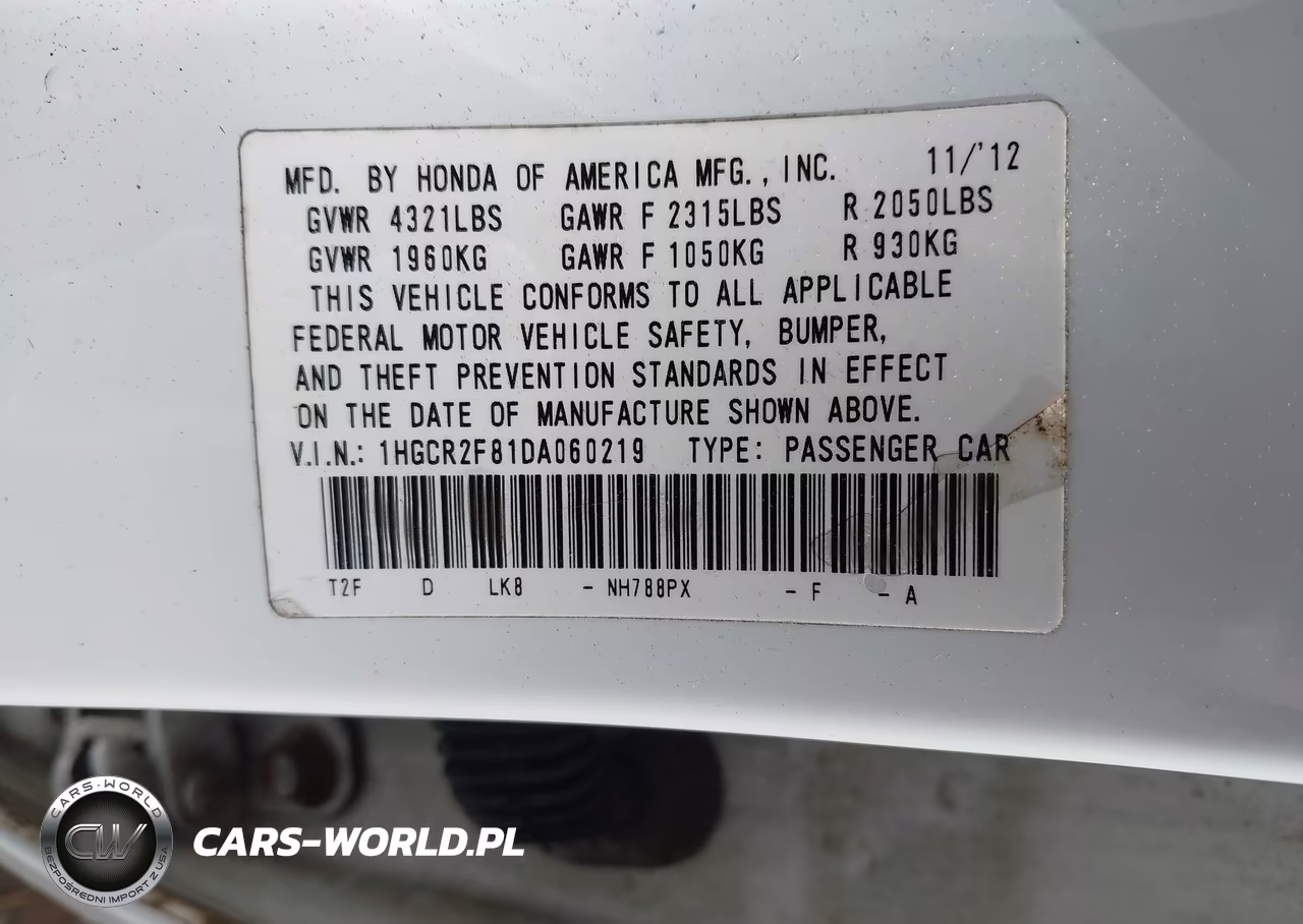 2013 Honda Accord Ex-L VIN:1HGCR2F81DA060219 - 9