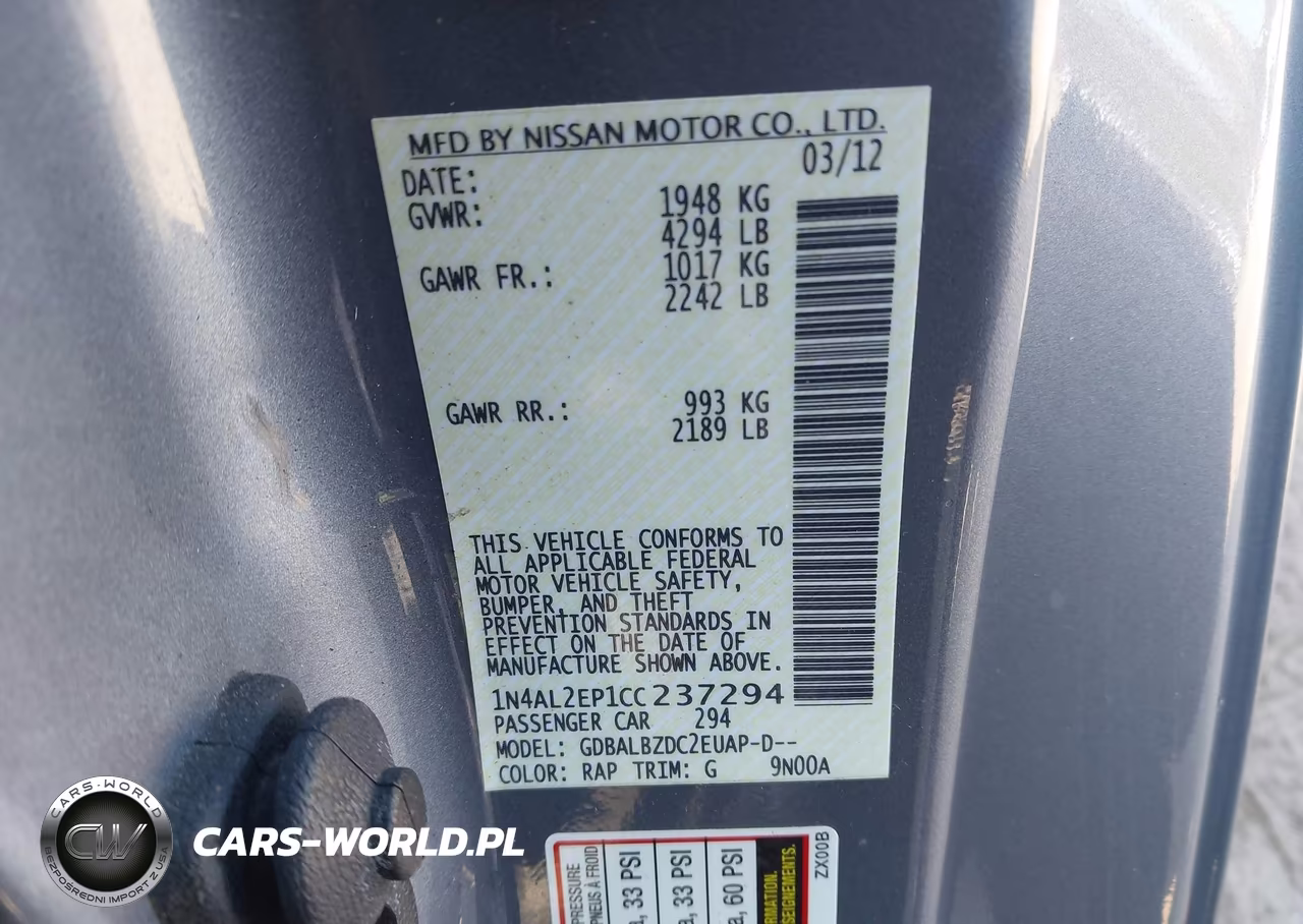 2012 Nissan Altima 2.5 S VIN:1N4AL2EP1CC237294 - 9