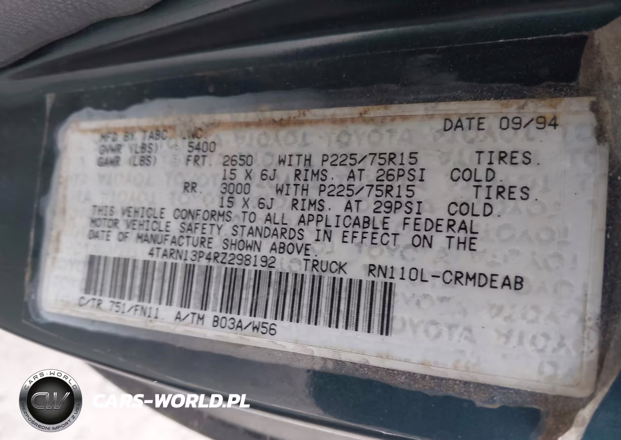 1994 Toyota Pickup 1-2 Ton Ex Long Whlbse Dx VIN:4TARN13P4RZ298192 - 9