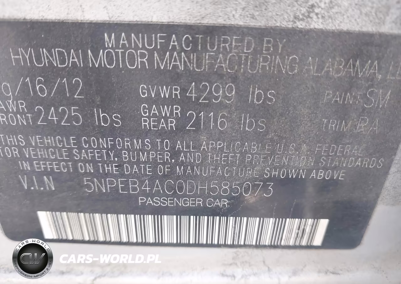 2013 Hyundai Sonata Gls VIN:5NPEB4AC0DH585073 - 9