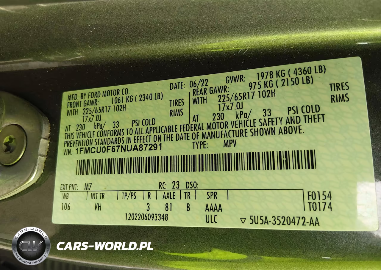 2022 Ford Escape S VIN:1FMCU0F67NUA87291 - 9