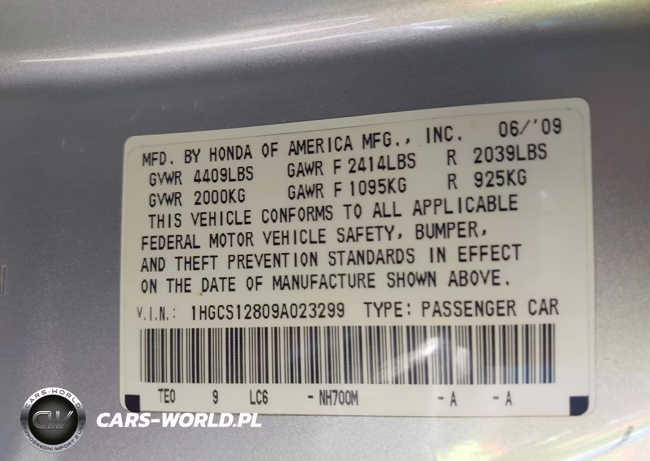 2009 Honda Accord 2.4 Ex-L VIN:1HGCS12809A023299 - 9