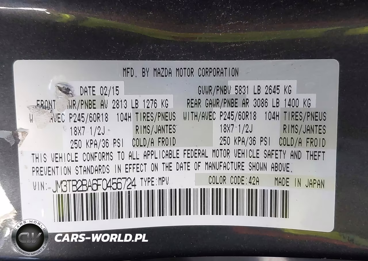 2015 Mazda Cx-9 Sport VIN:JM3TB2BA6F0456724 - 9
