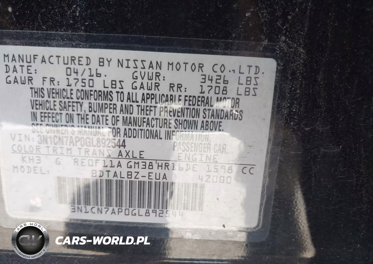 2016 Nissan Versa 1.6 Sv VIN:3N1CN7AP0GL892544 - 9
