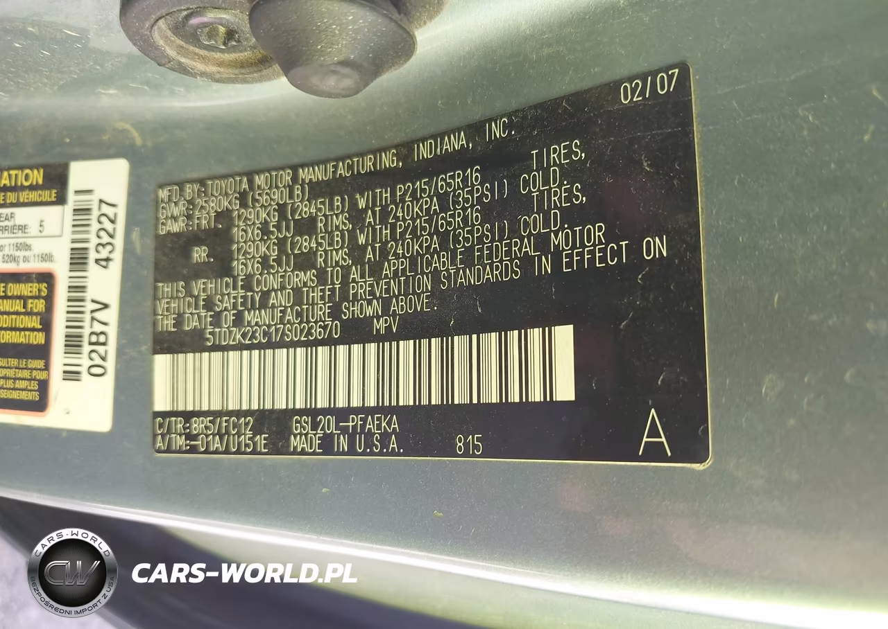 2007 Toyota Sienna Le VIN:5TDZK23C17S023670 - 9