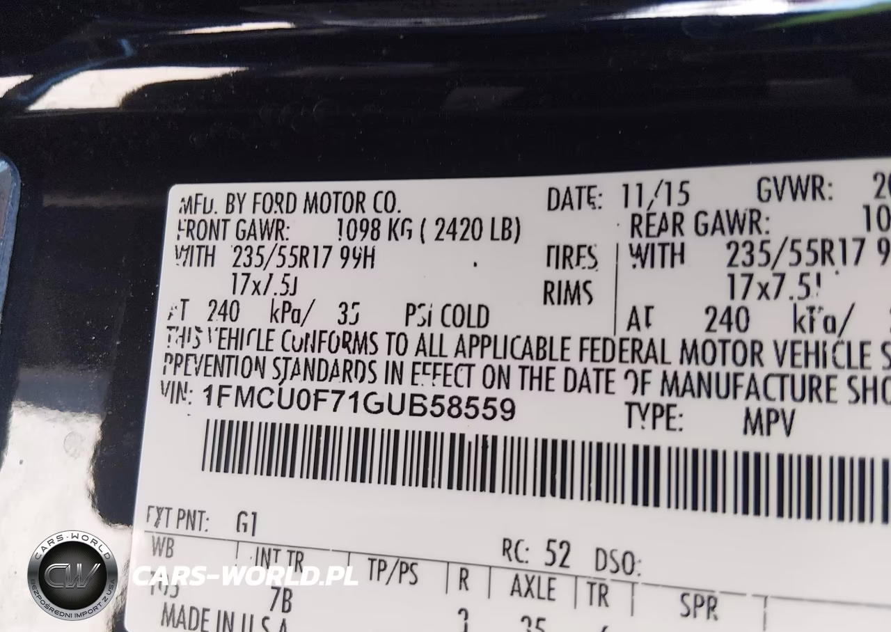 2016 Ford Escape S VIN:1FMCU0F71GUB58559 - 9