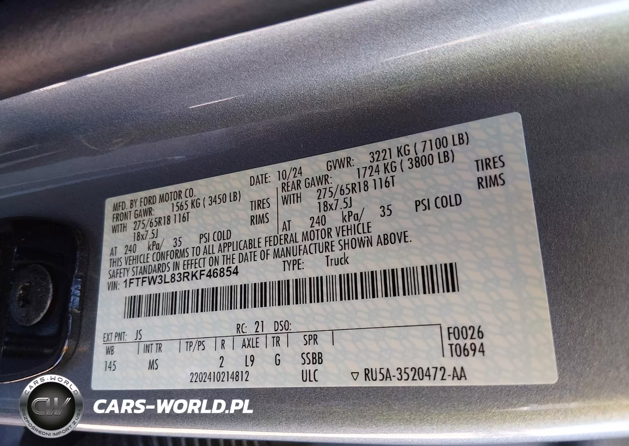 2024 Ford F-150 Xlt VIN:1FTFW3L83RKF46854 - 9