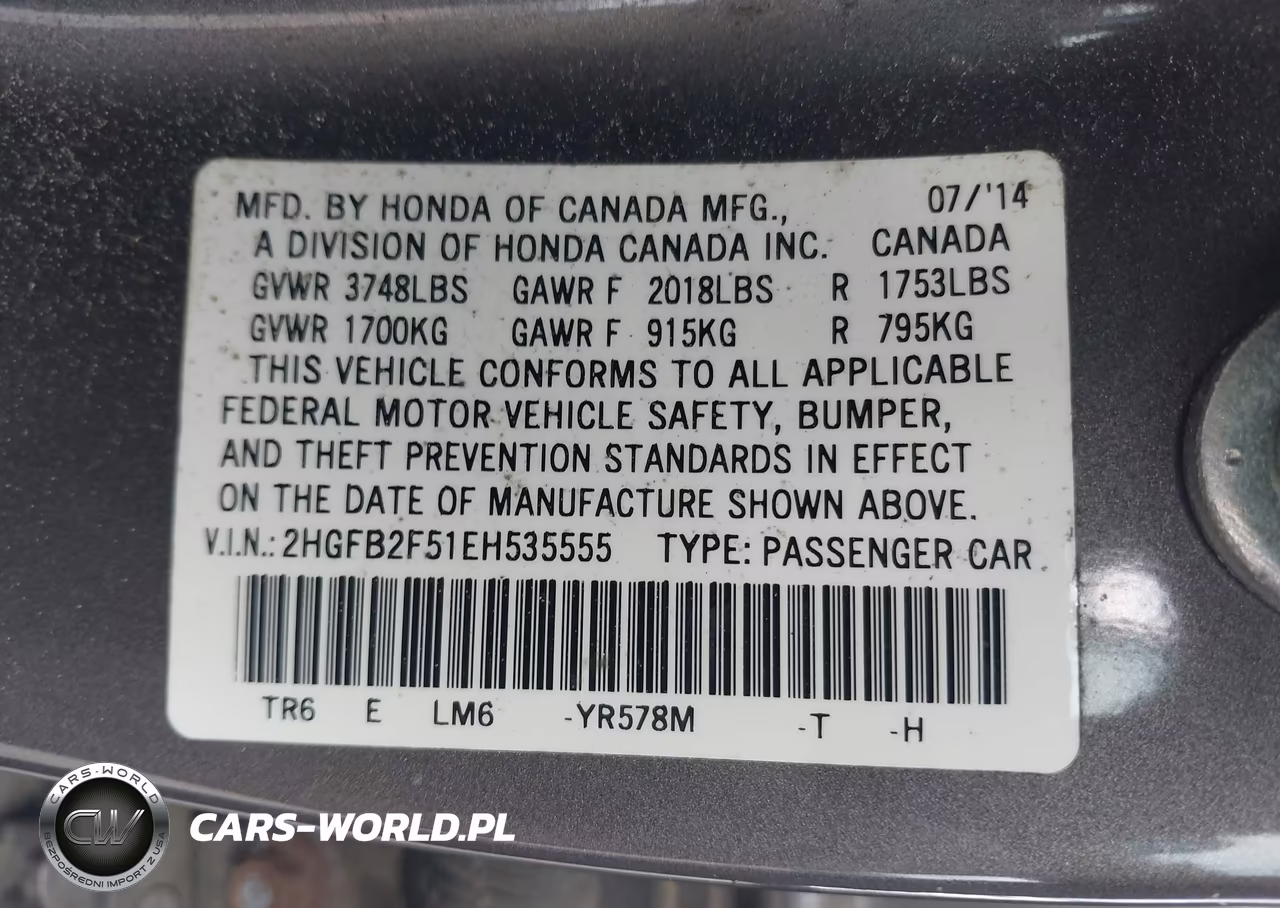 2014 Honda Civic Lx VIN:2HGFB2F51EH535555 - 9