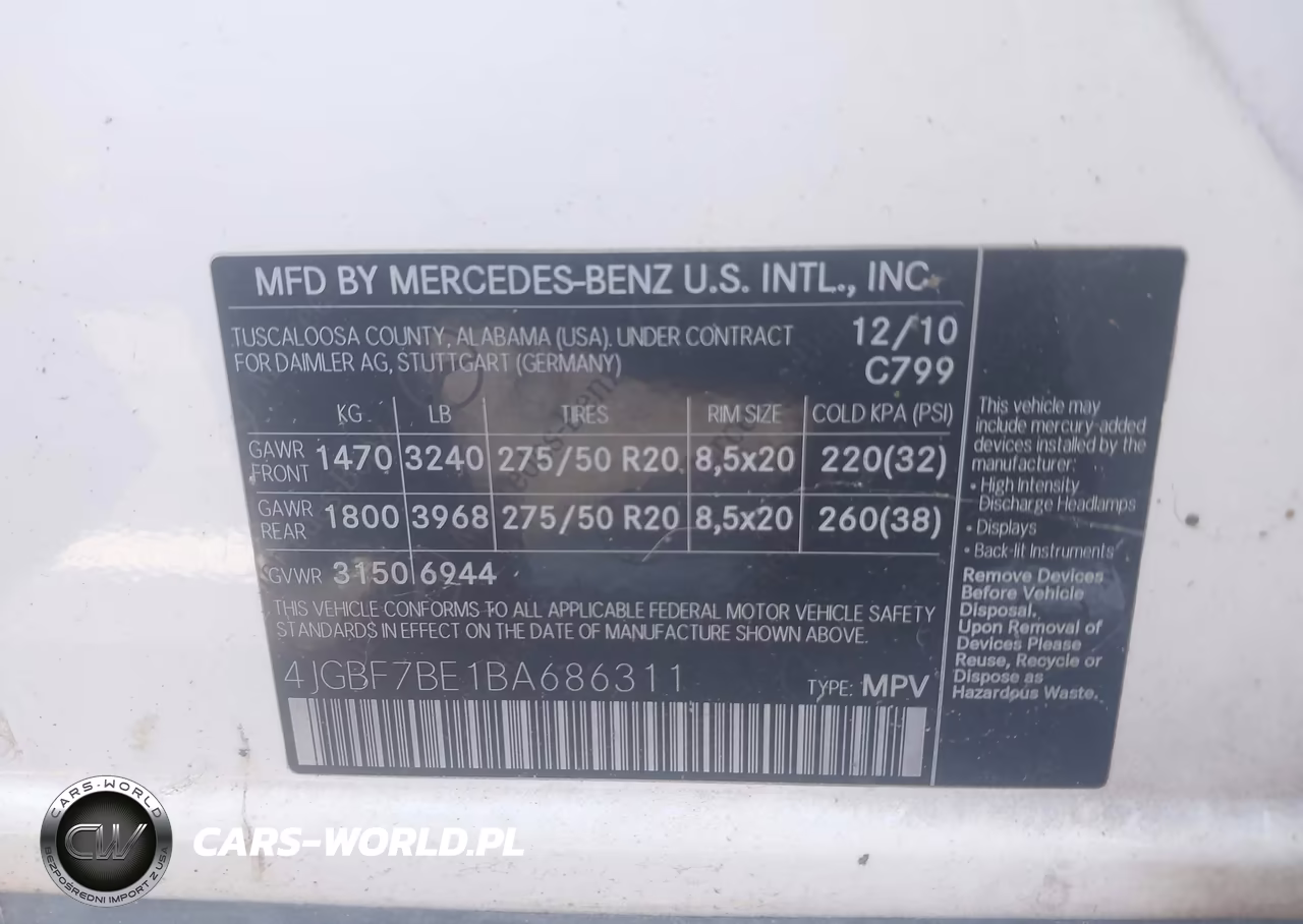 2011 Mercedes-Benz Gl 450 4Matic VIN:4JGBF7BE1BA686311 - 9
