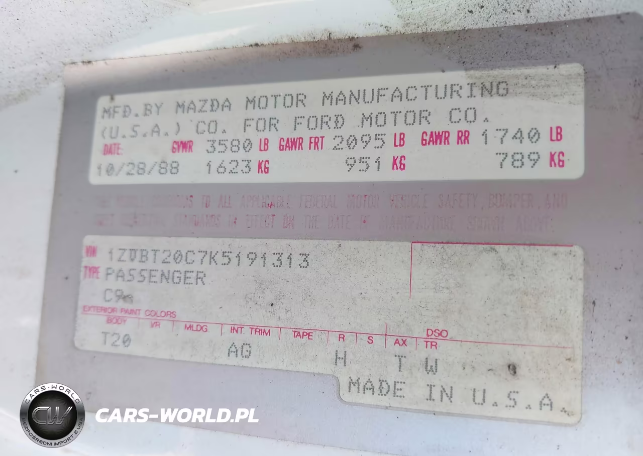 1989 Ford Probe Gl VIN:1ZVBT20C7K5191313 - 9