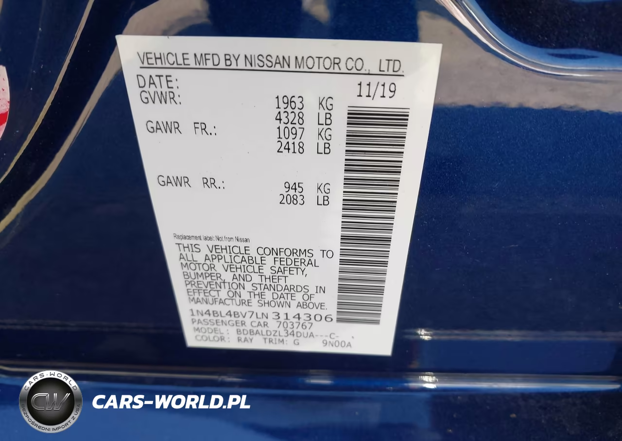 2020 Nissan Altima S Fwd VIN:1N4BL4BV7LN314306 - 9