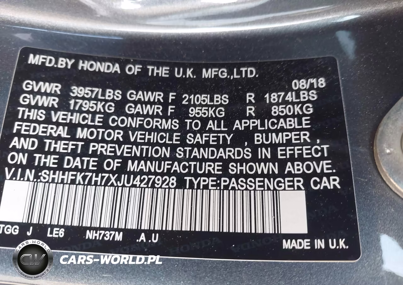 2018 Honda Civic Ex-L VIN:SHHFK7H7XJU427928 - 9