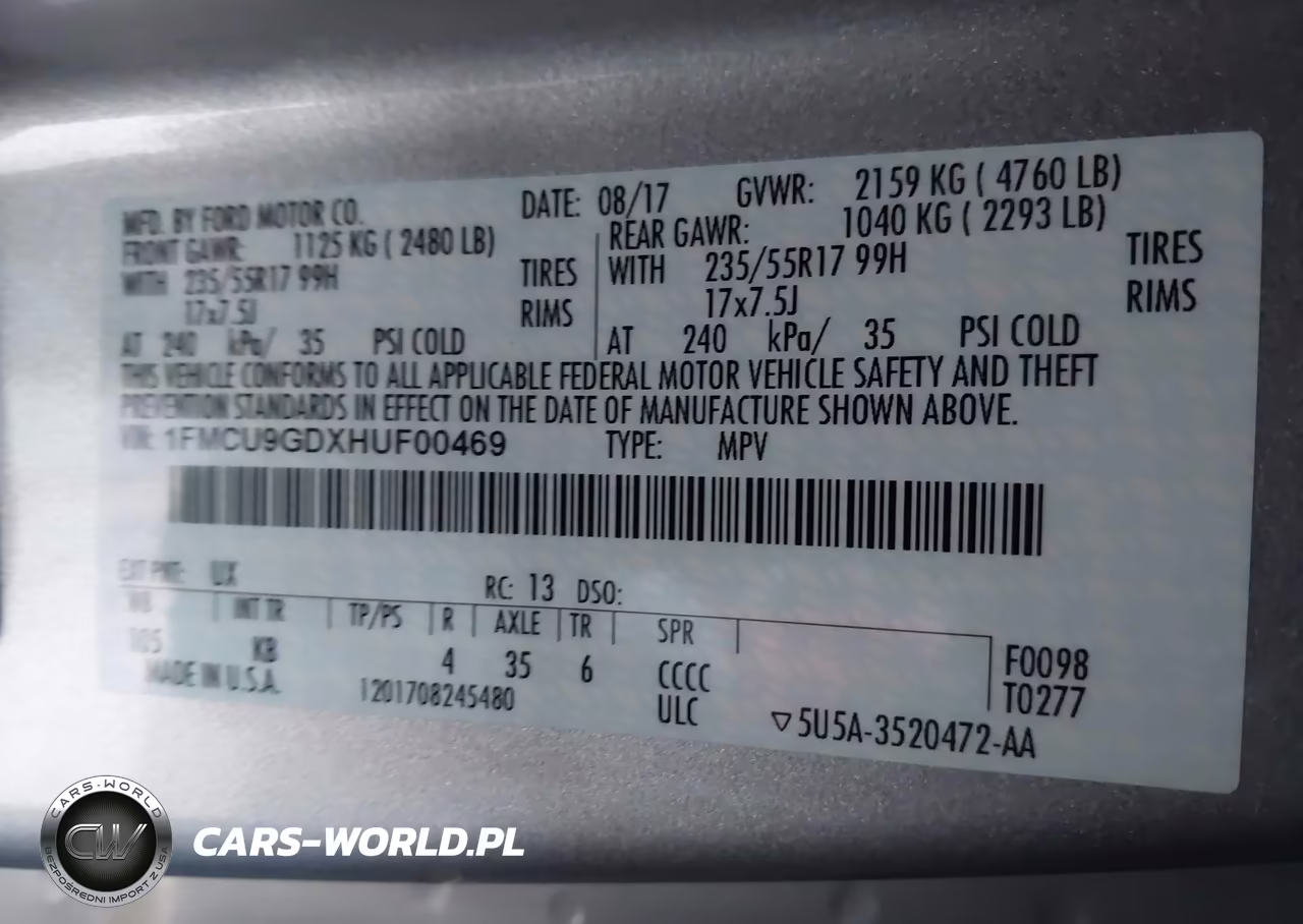 2017 Ford Escape Se VIN:1FMCU9GDXHUF00469 - 9