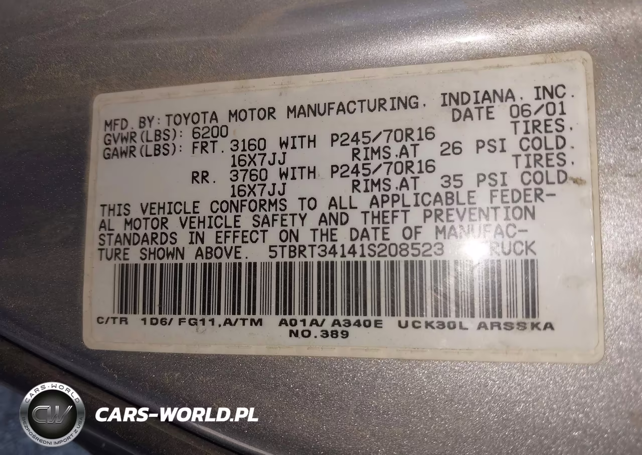 2001 Toyota Tundra Sr5 V8 VIN:5TBRT34141S208523 - 9