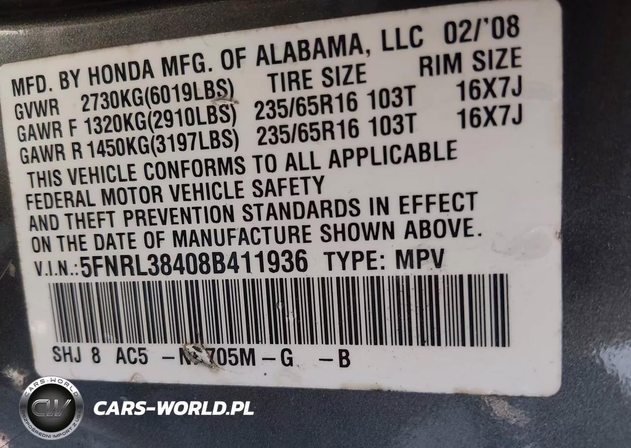 2008 Honda Odyssey Ex VIN:5FNRL38408B411936 - 9