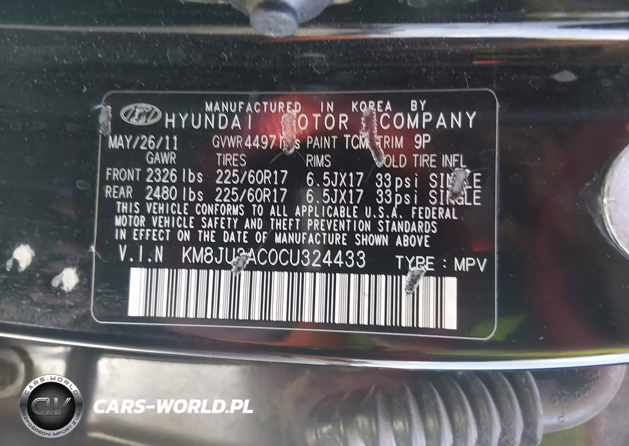 2012 Hyundai Tucson Gls VIN:KM8JU3AC0CU324433 - 9