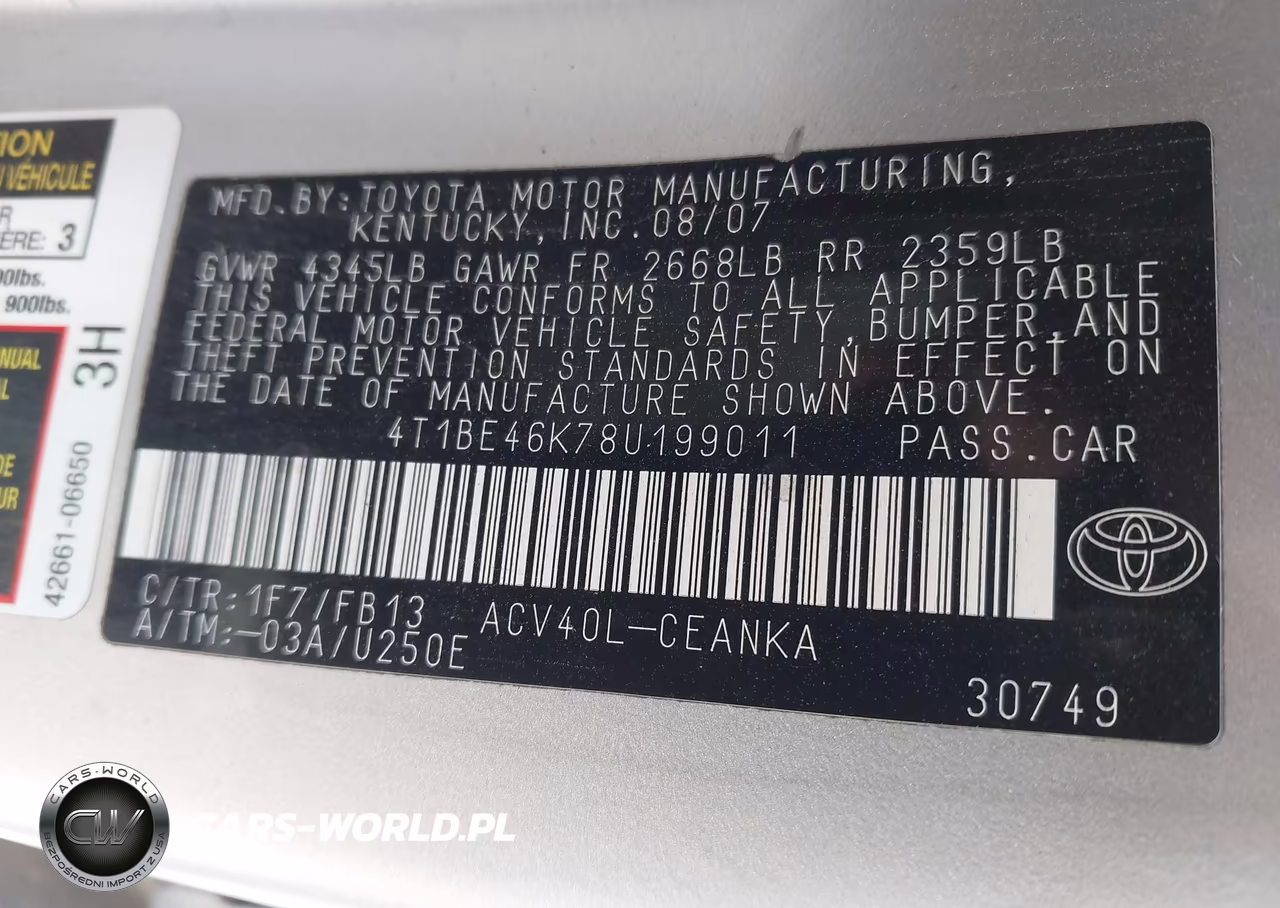 2008 Toyota Camry Le VIN:4T1BE46K78U199011 - 9