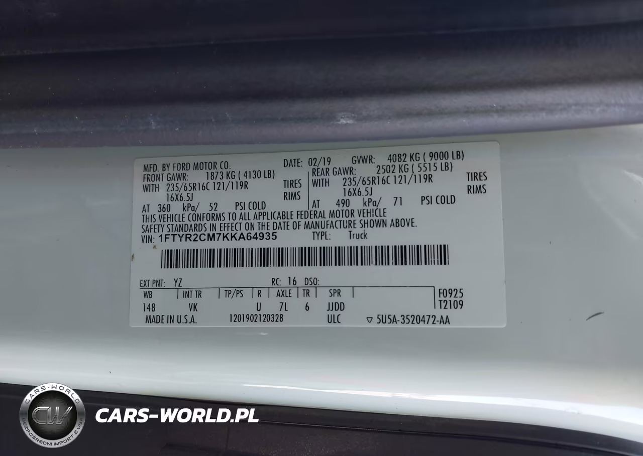 2019 Ford Transit-250 VIN:1FTYR2CM7KKA64935 - 9